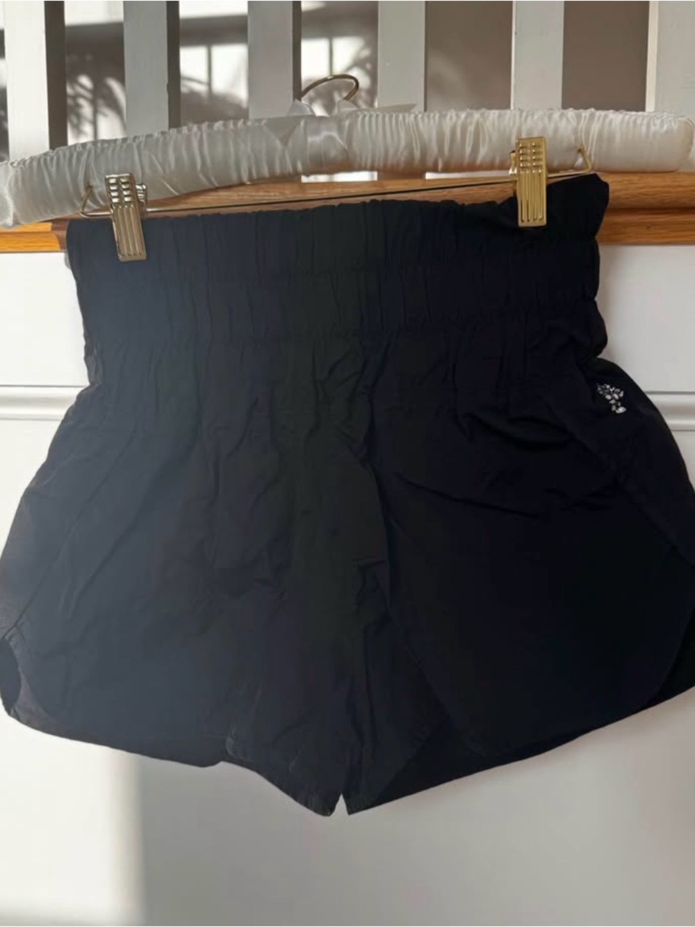FP Movement by Free People Black Smocked High-Waist Athletic Shorts